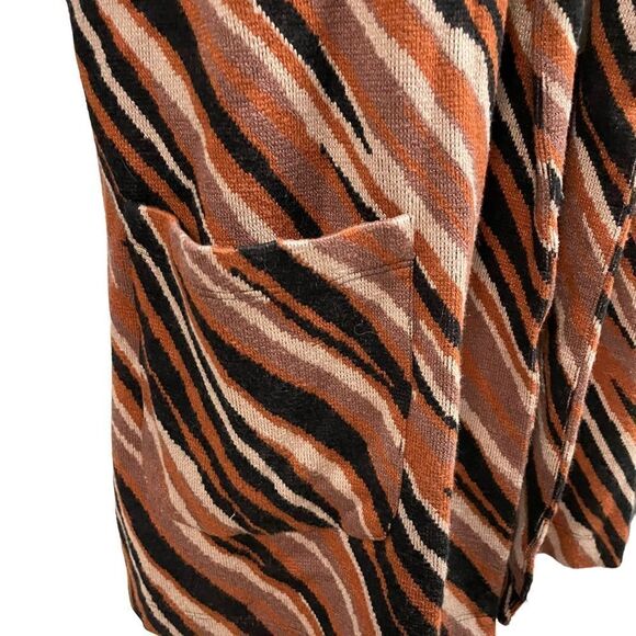 Dennis Basso Jacquard Open Front Knit Cardigan Sweater Safari Print sz US Large - Picture 7 of 12